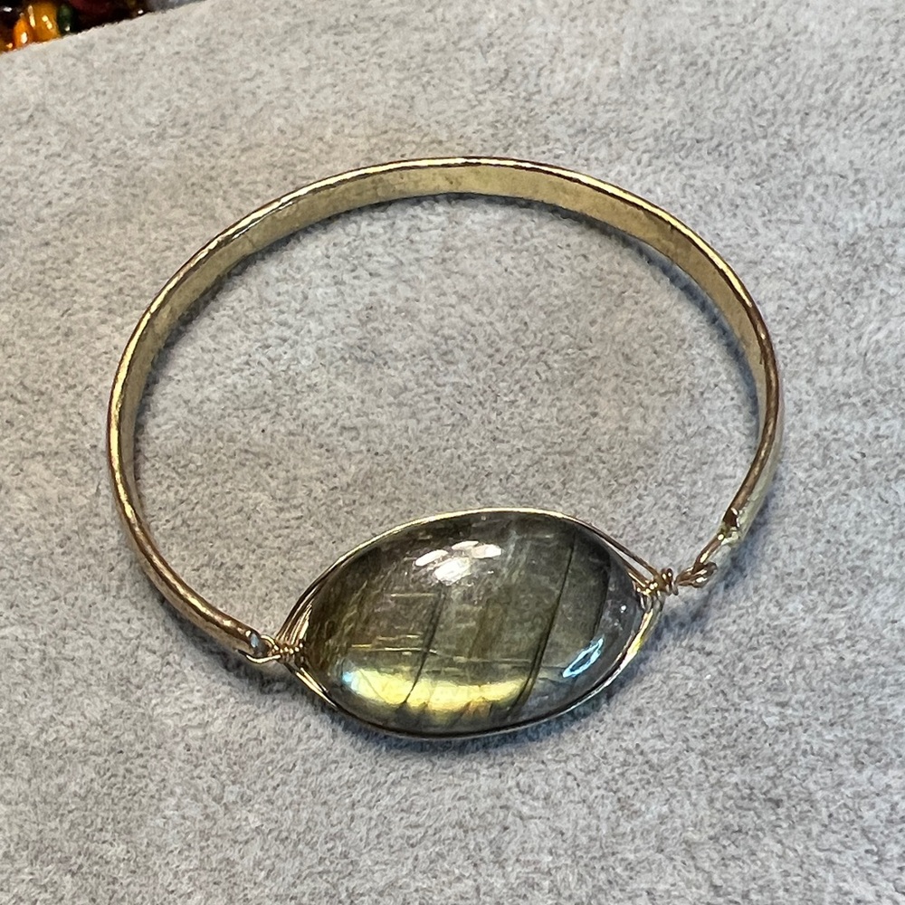 Gold Bangle with Labradorite Accent